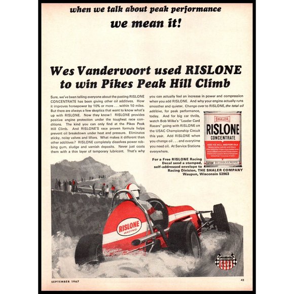 1967 Rislone Motor Oil Additive Vintage Print Ad USAC Race Car Circuit Wall Art - Picture 1 of 1